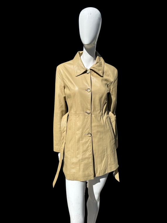 Vintage 70s Leather Trench Coat by Leather Fashion Size XS to