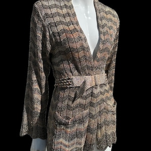 Vintage 70s MISSONI gold shimmering cardigan sweater multicolor metal thread knitted size 40