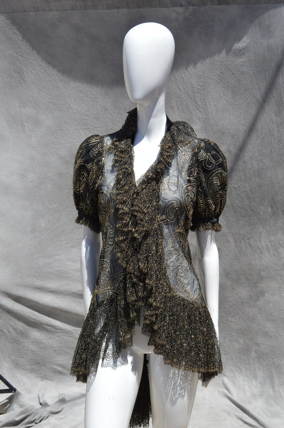 Vintage 80's GOLD and black ALL Lace military styl