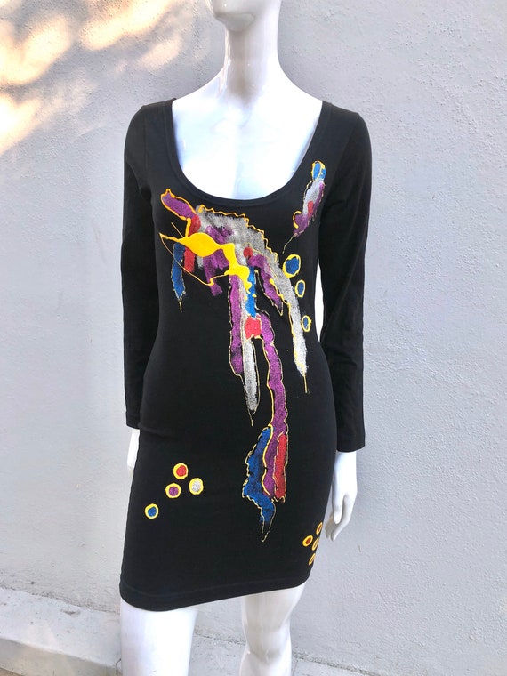 Vintage 90’s DKNY Hand painted bodycon minidress … - image 6
