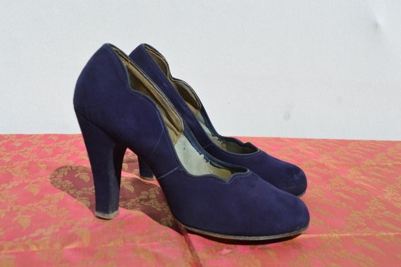 Vintage 40s Original CHARLES COREY deep blue Pump… - image 6