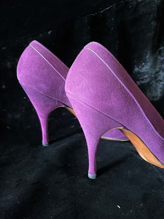 Vintage 50's shoes pumps Kittien Heel Purple FENT… - image 4
