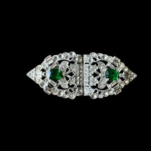 Vintage art deco belt buckle green stones and rhinestones 30-40s belt buckle image 6