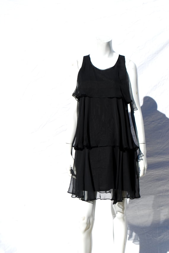 Vintage 70's sheer gauzy polyester ruffle tiered … - image 1