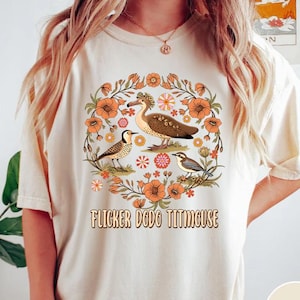 Anti Maga Bird Shirt, Flicker Dodo Titmouse Subtle Fck Trump Shirt, Gift for Democrat, Fck Trump Progressive Liberal Flower Tee, FDT shirt
