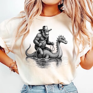 Cowboy Bigfoot Comfort Colors® Shirt, Funny Shirt, Hilarious Loch Ness Monster Really Vintage Shirt, Funny Sasquatch Graphic Big Foot Shirt