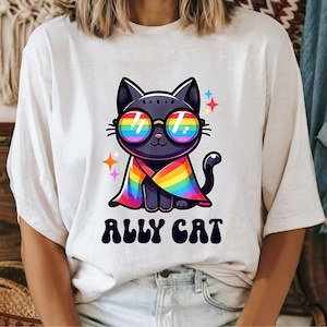 Pride Ally Cat Comfort Colors Shirt, Retro Rainbow Colors Cat Ally Shirt, Cat Pride Shirt, Funny Pride Shirt, LGBTQ Shirt, Love Is Love Tee