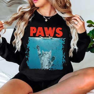 Paws Jaws Cat Fun Fun shirt Funny Kitten Kitty Katze Weiße Hai Meme Funny Style Unisex Gamer Cult Movie Music Gift Tee T Shirt