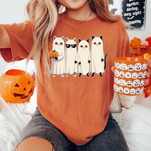 Comfort Colors® Ghost Black Cat T-shirt, Halloween Black Cat Shirt, Spooky Season Tees, Funny Ghost Cat Outfit, Cute Pumpkin Clothing Gifts