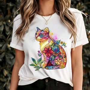 Cat Mom Shirt Floral Cat Shirt Purr Shirt Cat Mom Floral Cat Tee Cat Lover Shirt Animal Lover Tee Cat Lovers Shirt Gift for Mom Gift for Dad