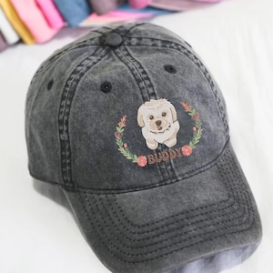Personalized Hat With Your Dog Photo and Name - Custom Embroidered Pet Hat - Personalized Dog Portrait Hat - Cat Portrait Hat