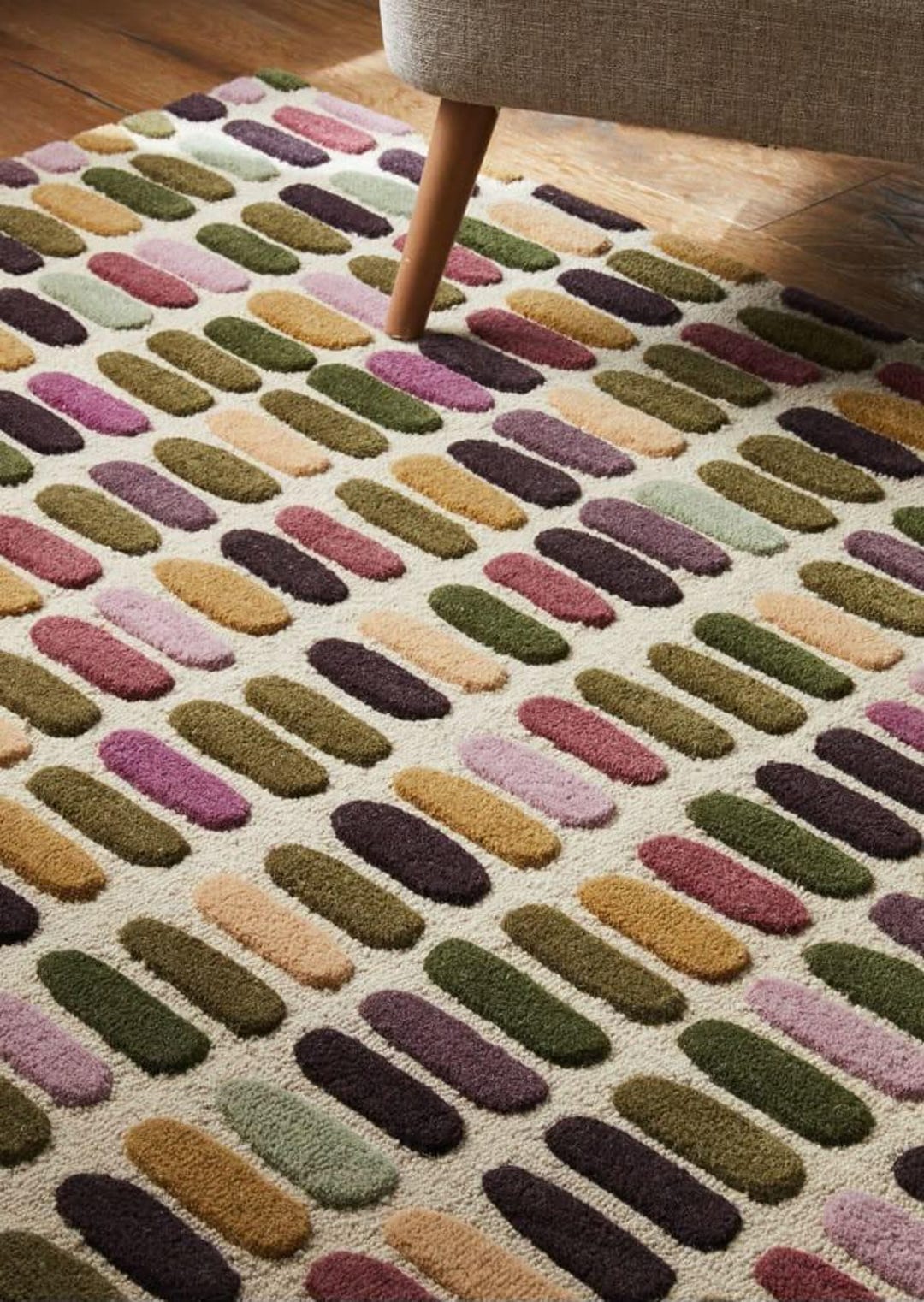 Hand-tufted Wool Rug: Multicolor Abstract Patchwork, High Low Pile Loop ...
