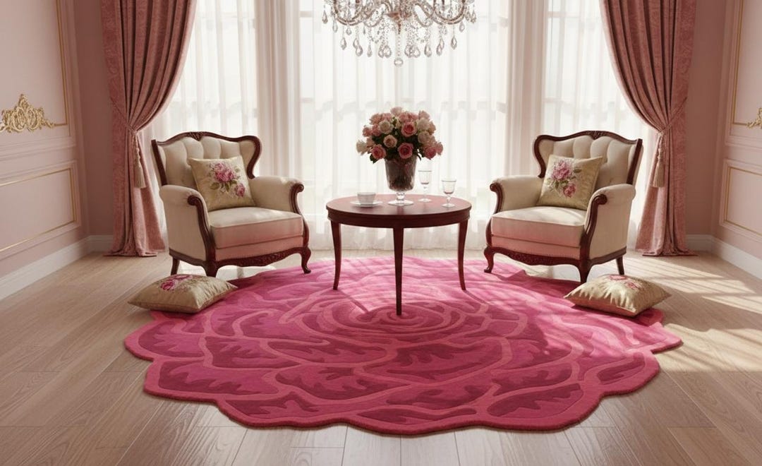 Deep Rose Rug Hand-tufted Pink Rose Shaped Rug – 3D Floral Area Mat - Etsy