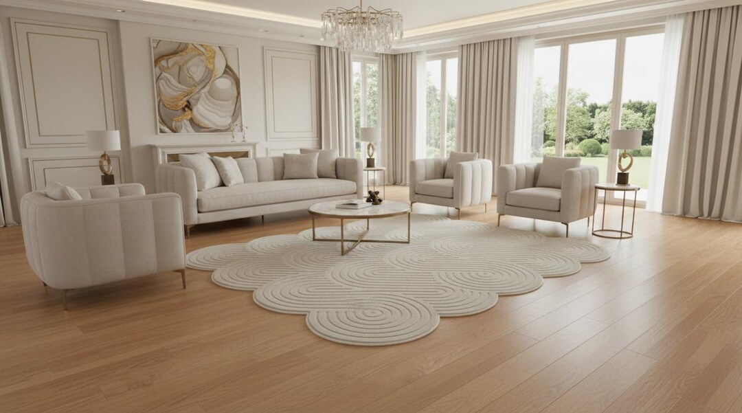 Hand-tufted Wavy Scalloped Rug – Modern Minimalist Swirl Carpet, Beige ...