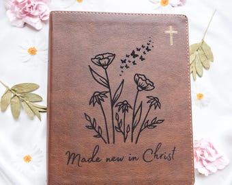 Personalized NIV Journaling Bible | Made New in Christ | Custom Name Laser Engraved Bible | Customized Christian Gift for Women