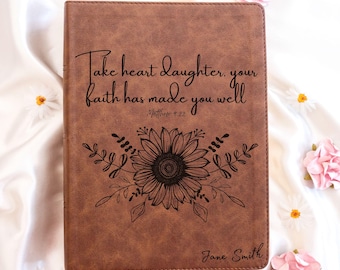Personalized KJV Single-Column Bible | Take Heart Daughter | Custom Engraved Bible For Women | Sunflower Design