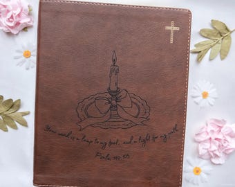 Personalized NIV Journaling Bible | Custom Name Engraved Bible | Brown Leather Gold Cross Bible With Engraving | Christian Gifts for Her
