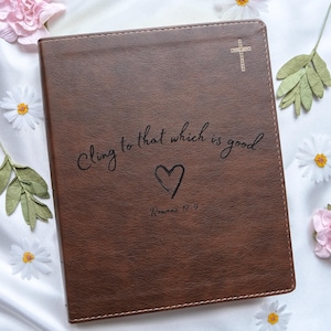 Personalized NIV Journaling Bible | Custom Name Laser Engraved Bible | Brown Leather Bible with Gold Cross | Christian Gift for Her