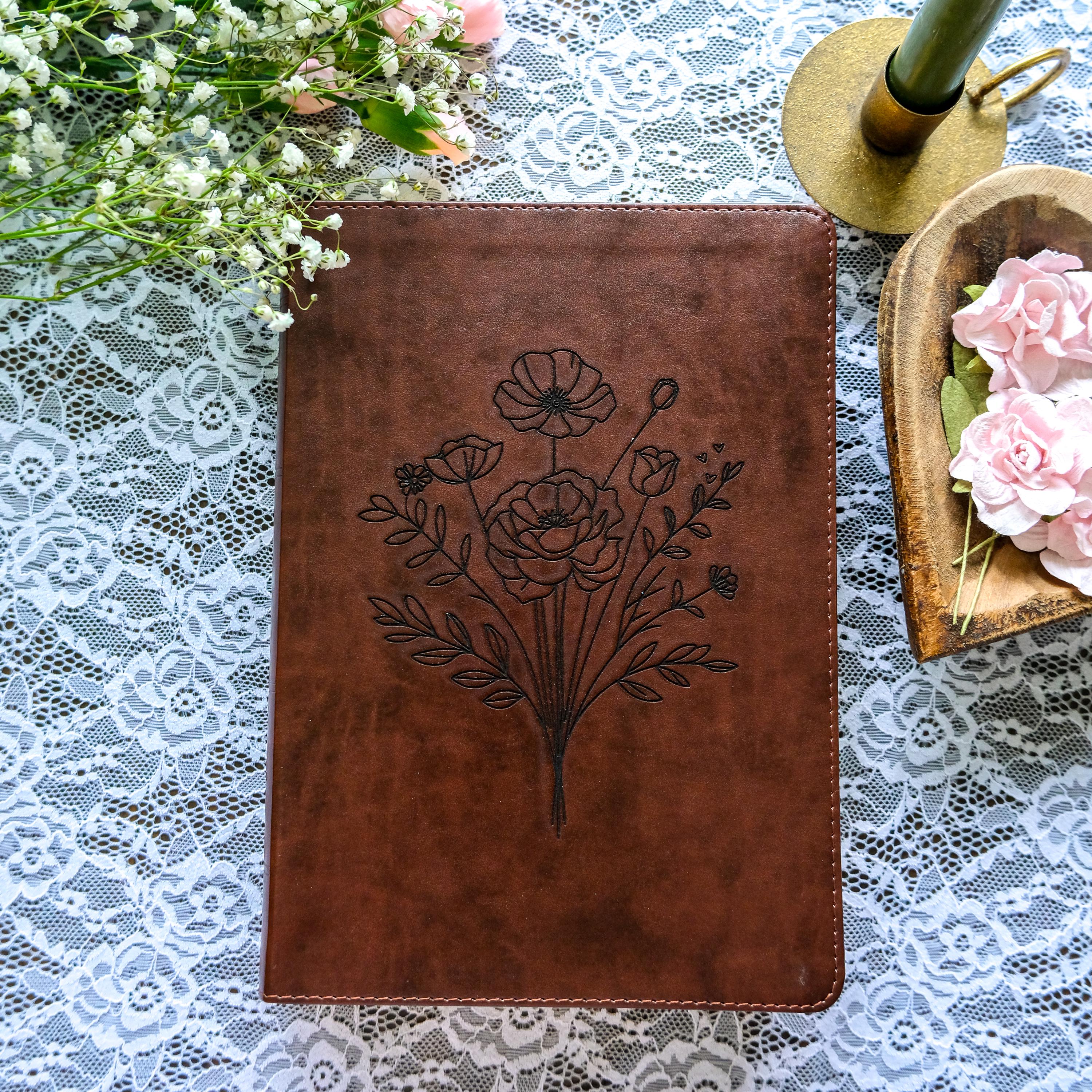 Personalized ESV Wide Margin Bible | Flower Design | Custom Engraved Bible For Women | Customized Christian Gifts For Her