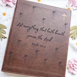 Personalized NIV Journaling Bible | Floral Design | Custom Name Laser Engraved Leather Bible | Customized Christian Gift for Women