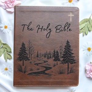 Personalized NIV Journaling Bible | Custom Name Engraved Brown Leather Bible | Customized Christian Gifts for Women - Add Your Name
