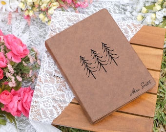 Personalized KJV Wide Margin Bible - Pine Tree Design - Custom Engraved Single-Column Bible