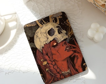 Dark Girl Mystery Skull Kindle Case,Ins Style Kobo Cover,Paperwhite 10th 11th 12th 6'' 6.8'' 7'' Case,Clear Back Sleeve, Auto Wake/Sleep