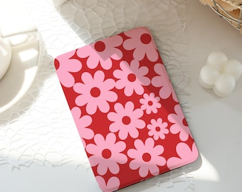 Cute Pink Flowers Kindle Case,Ins Style Kindle Cases,kindle Paperwhite 10th 11th 12th 6'' 6.8'' 7'' Case,Clear Back Sleeve, Auto Wake/Sleep