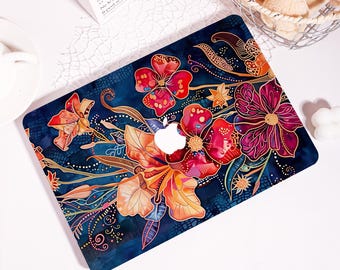 Custom Dark Blue Botanical MacBook Case,Laptop Cover for MacBook Pro 16 15 14,MacBook Air 15/13/11th,Laptop Sleeve Fit M4 M3 M2,Gift For Her