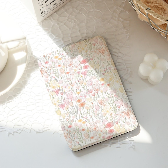 Watercolor Flower Kindle Case,Ins Style Kindle Cases,Kindle Paperwhite 10th 11th 12th 6'' 6.8'' 7'' Case,Clear Back Sleeve, Auto Wake/Sleep