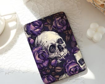 Gothic Skull Purple Rose Kindle/Kobo Cover,Paperwhite 10th 11th 12th 6''6.8''7''Case,Clear Back Sleeve,Kindle Colorsoft Case,Auto Wake/Sleep