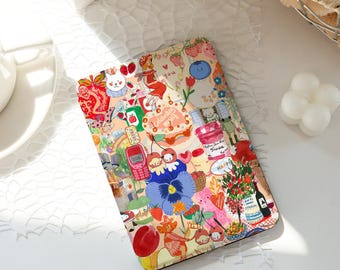 Cartoon Collage Kindle Case,Ins Style Kindle Cases,Kindle Paperwhite 10th 11th 12th 6'' 6.8'' 7'' Case,Clear Back Sleeve, Auto Wake/Sleep