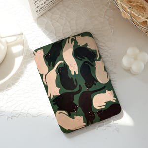 Black White Cat Green Kindle Case,Ins Style Kindle Cases,Paperwhite 10th 11th 12th 6&#39;&#39; 6.8&#39;&#39; 7&#39;&#39; Case,Clear Back Sleeve, Auto Wake/Sleep