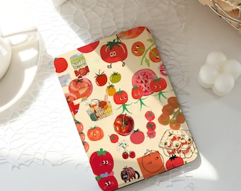 Cartoon Tomato Kindle Case,Ins Style Kindle Cases,Kindle Paperwhite 10th 11th 12th 6'' 6.8'' 7'' Case,Clear Back Sleeve, Auto Wake/Sleep