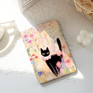 Black Cat Flowers Kindle Case,Ins Style Kindle Cases,Kindle Paperwhite 10th 11th 12th 6&#39;&#39; 6.8&#39;&#39; 7&#39;&#39; Case,Clear Back Sleeve, Auto Wake/Sleep