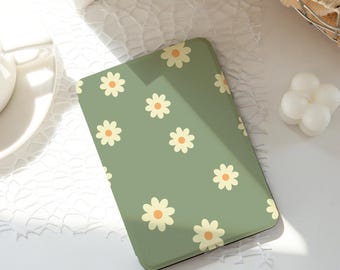 Olijfgroen madeliefje Kindle-hoesje, Kindle-hoesjes in stijl, Kindle Paperwhite 10e 11e 12e 6'' 6,8'' 7''-hoes, doorzichtige achterkant, automatisch ontwaken/slaapstand