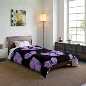 Purple Butterfly Comforter, Floral Bedding, Cozy Home Decor, Gift for Nature Lovers, Spring Bedroom Upgrade, Stylish Bedspread