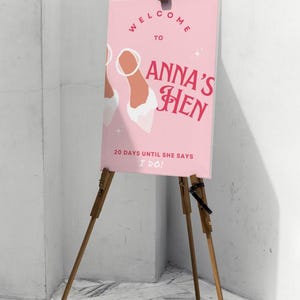 Panneau de bienvenue pour enterrement de vie de jeune fille | Enseigne EVJF imprimable personnalisée | Poster de mariée modifiable en toile | Téléchargement instantané | Décoration personnalisée pour poules