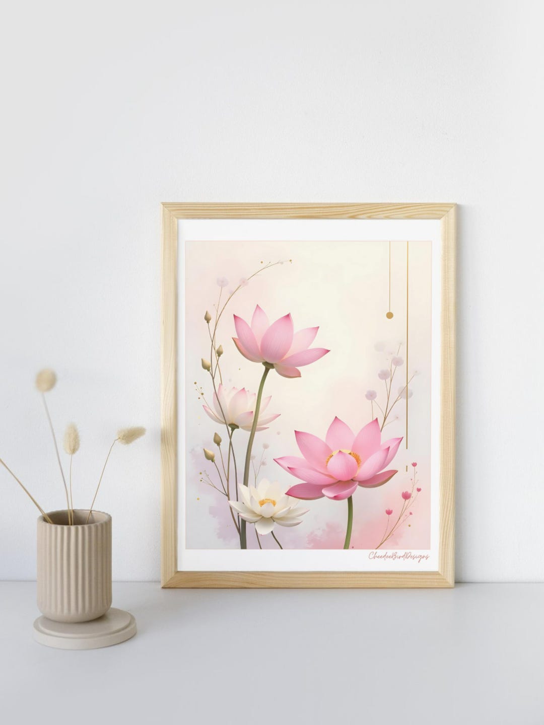 Whimsical Lotus Blossom Wall Art - Modern Floral Print - Blush Pink ...