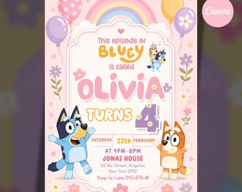 Bluey birthday invitation Bing birthday invitation editable bluey and bingo birthday invitation bluey birthday party invite, Canva Editable