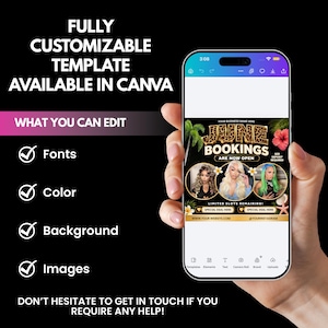 Instant download June booking flyer template for beauty professionals promoting hair, nails, lashes, wigs, braids, waxing, and summer appointments.