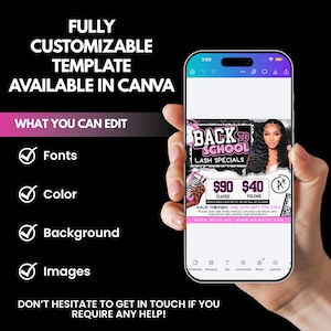 Back To School Lash Sale Flyer, Lash Tech Flyer Template, Back To School Hair Flyer, August Bookings Flyer, Canva Book Now B2S Hair Flyer image 3