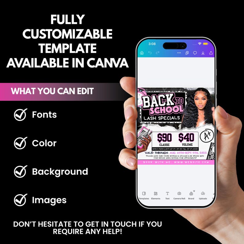 Back To School Lash Sale Flyer, Lash Tech Flyer Template, Back To School Hair Flyer, August Bookings Flyer, Canva Book Now B2S Hair Flyer image 3