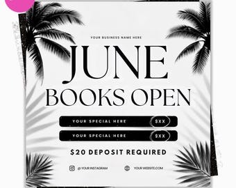 June Booking Flyer | Summer Beauty Hair Nails Lashes Braids Flyer | Editable Canva Template | Instant Download