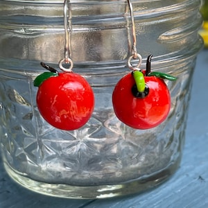 Red Apple worm earrings