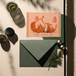 Cartes de fête des mères imprimables renard aquarelle mignon pour les amoureux des animaux, carte de téléchargement immédiat de fête des mères animal pour maman animal