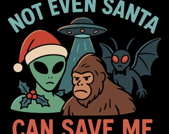 SVG navideños de críptidos divertidos: extraterrestre, Pie Grande y Hombre Polilla (descarga digital)