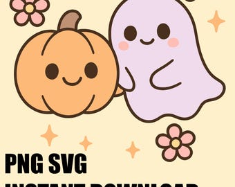Kawaii Halloween Clipart | Spooky Pumpkin & Ghost (PNG SVG)