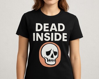Camiseta Dead Inside, camiseta gráfica de algodón negra, calavera color melocotón