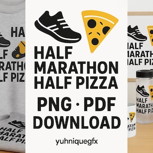 ハーフマラソン ハーフピザ PNG PDF – Tシャツやクラフトに使える面白いランナーの印刷可能なグラフィック